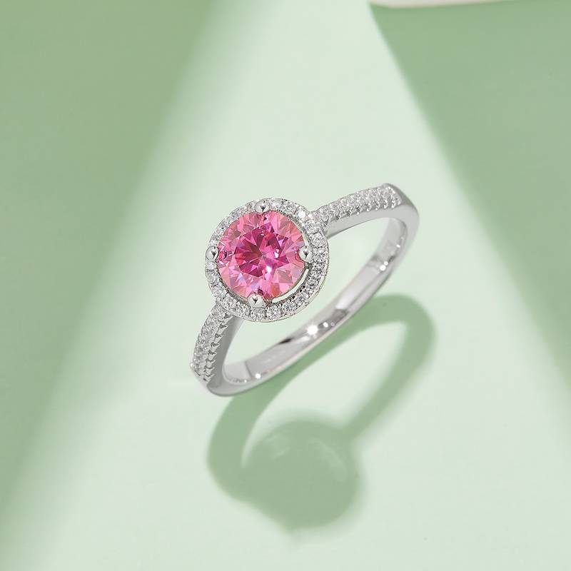 直臂豪华圆包S925银镀白金MoissaniteWomen's Ring1ctD级